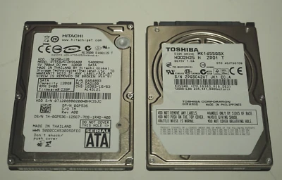 2x TOSHIBA & HITACHI 120GB 2.5" SATA Hard Disk Drive - MK1652GSX - HDD2H03 5k250 - Image 1 of 4