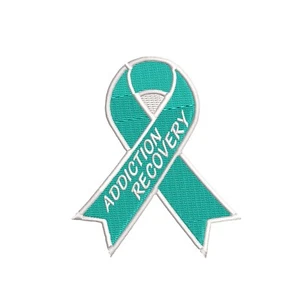 Addiction Recovery Support Ribbon Teal Patch Embroidered Iron-on Applique - Picture 1 of 12