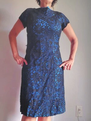 Vestido Vintage Años 30 Negro Encaje Azul Aqua Forrado Moda Falda Marca Ohio Foto 1 de 4