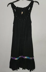 FREE PEOPLE schwarzer Rüschensaum Aztekenstamm besticktes Slipkleid M Stretch - Bild 1 von 5
