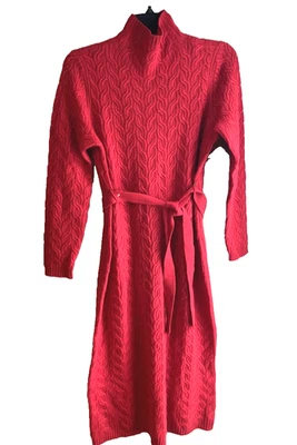 Vestido midi Charter Club 100 % cachemir rojo tejido con cable cuello falso - pequeño - precio de venta sugerido por el fabricante $319 Foto 1 de 4