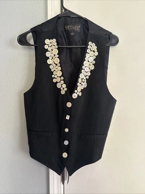 Chaleco de Lana Karen Kane BUTTONS Para Mujer Mediano Negro EE. UU. Botón Cuello en V Tela De Colección Foto 1 de 4