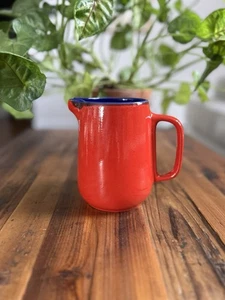 Vintage Retro Red and Blue Stoneware Pitcher by Gerz, West Germany - Picture 1 of 6