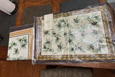 Williams Sonoma Mediterranean Olive Branches ~ Cotton Placemats & Napkins Set 4 - Image 1 of 4