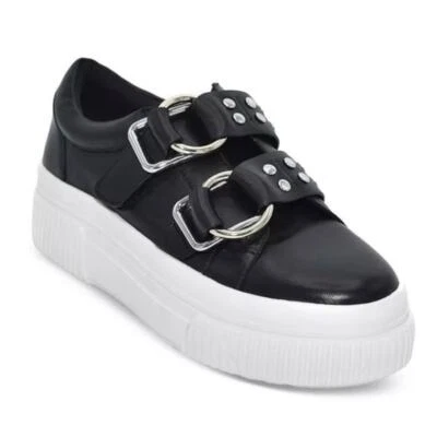 J SLIDES Women's Black Leather Waldo Studded Buckled Platform Sneakers | Size 6 - Image 1 of 4