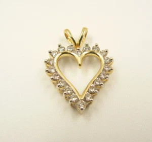 14k Yellow Gold .60 ctw Diamond Heart 1" Pendant - Picture 1 of 6