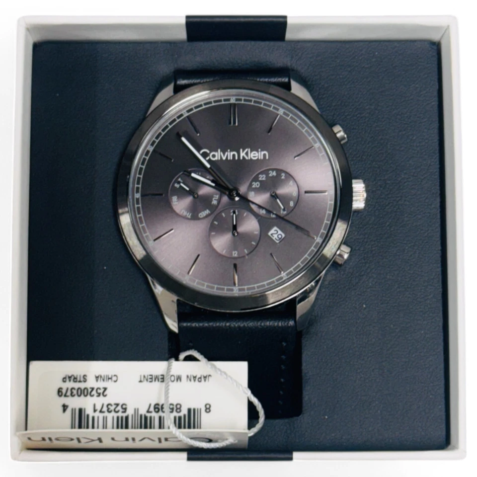 Calvin Klein Black Leather Dark Grey Dial Multi-function Men's Watch RRP $299 - image 1 of 1