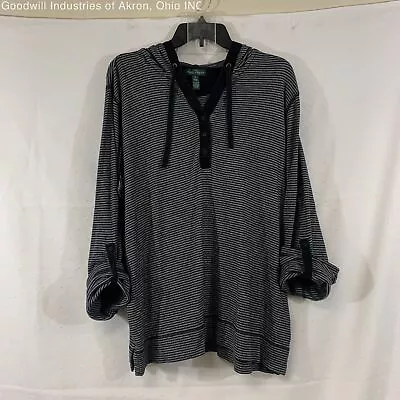 Sudadera con capucha Gently Loved Lauren Ralph Lauren negra/blanca manga enrollable, talla 2X Foto 1 de 3