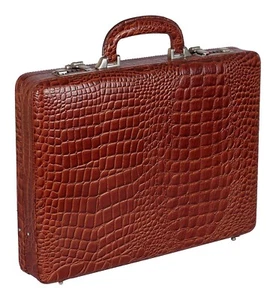 LV CROCO REAL LEATHER BRIEFCASE ATTACHE 17'' FOR MEN OFFICE DOCUMENT ANTI-THEFT - Picture 1 of 10