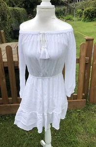 Missguided White Off The Shoulder Blouse Tunic Size 8 UK Excellent Condition - Picture 1 of 10