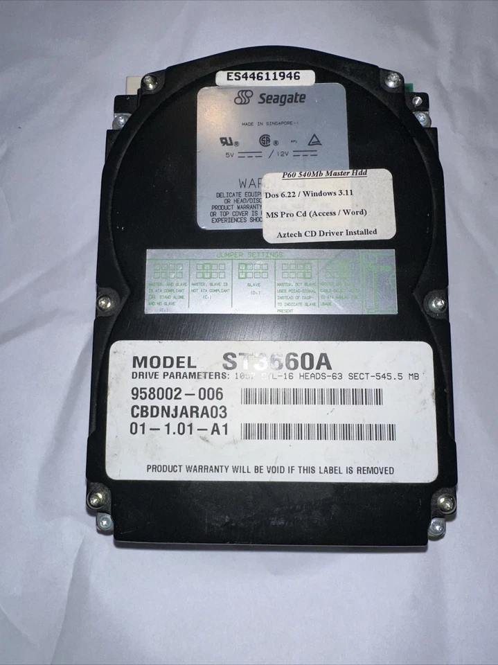 Vintage HDD Hard Drive SEAGATE Medalist 545XE ST3660A 545MB  ATA IDE 3.5'' - Image 1 of 1