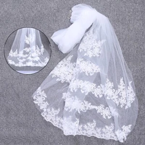 1 Tier Lace Wedding Bridal Veil with Metal Comb Long Cathedral Veils for Brides - Picture 1 of 8