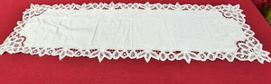 Runner da tavolo fatto a mano 1940 lino 50" x 16,5" taglio Ayrshire lavoro punto raso - Foto 1 di 10
