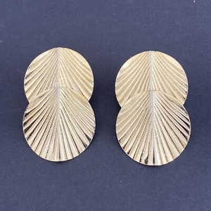 Vintage Gold Toned Textured Double Layered Circle Lobe Earrings Light Retro 90s - Picture 1 of 6