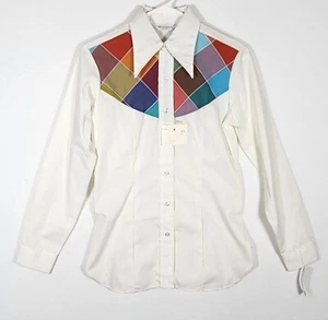 VTG Wrangler Women's 1980's Colorblock Western Button Up 34(S/M) Long Sleeve NOS - Picture 1 of 9