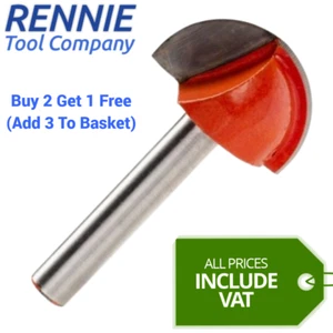 6mm, 8mm & 1/2" Shank Core Box (Cove) Carbide Tipped Router Cutter Bit TCT. - Picture 1 of 1