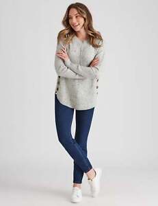 ROCKMANS - Womens Jumper - Regular Winter Sweater - Grey Pullover Button Detail