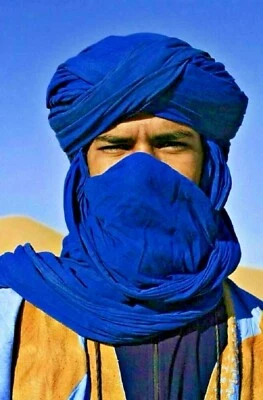 Bufanda Tuareg Africana Mauritana 59' Hecha a Mano Turbante Étnico Unisex Color Azul Foto 1 de 4