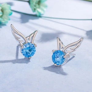 Crystal Angel Wing Earrings Stud 925 Sterling Silver Women Girls Jewelry Gift UK - Picture 1 of 10