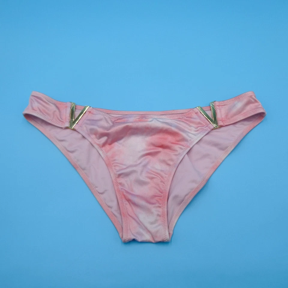 Victorias Secret Medium Pink Tie Dye Brazilian Bikini Bottom Metal Logo Swimwear - Image 1 of 4