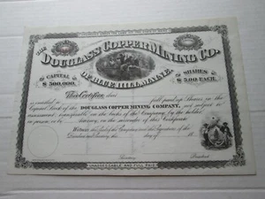  ONE (1) NON-ISSUED, DOUGLAS COPPER MINING COMPANY STOCK CERT., BLUEHILL, MAINE - Picture 1 of 2