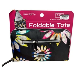 Sarah Jessica Parker Foldable Packable Tote Bag - Black Shoe Wheel Flower - Picture 1 of 3