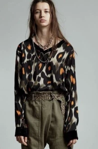 $595 NWT Brand New R13 Woven V-Neck Sweater Leopard. Size XS - Picture 1 of 9