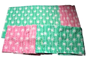 6er SET BUNTE PALMEN TUCH TISCHSETS SERVIETTEN rosa grün weiß tropisch - Bild 1 von 8