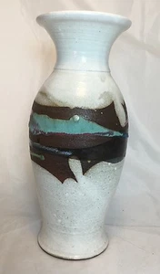 Hawaii Jeff Chang Vase signiert datiert '69 weiß sand aquamarin braun rosa Strand - Bild 1 von 9