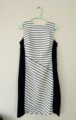 LAUREN RALPH LAUREN Navy Blue & White Stripe Sleeveless Career Dress Size 10 - Image 1 of 4