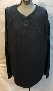 Volcom Long Sleeve Grey Pullover Henley Heathered Men's Large Shirt t-shirt - Picture 1 of 13
