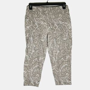 New Directions - Women's Size 12 - Tan Paisley Capri Pants Flat Front No Pockets