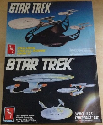 AMT ERTL Star Trek 3 Pc USS Enterprise Plastic Stock #6618 & Chrome Set #6005NEW - Image 1 of 4