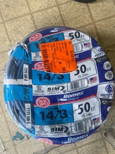 Southwire Building Wire 14 Ga, 3 Conductor 15 Amp 600 V 90 Deg C 50 ' blue - Afbeelding 1 van 3