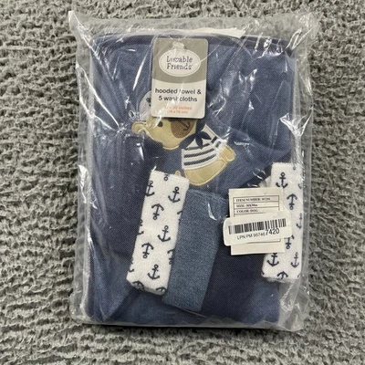 Toalha Luvable Friends Baby unissex com capuz com cinco panos de banho cachorro NOVA - Imagem 1 de 4