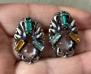 Art Deco Retro Saphir Cab gemischt Col Bag Paste Clip Ohrringe - Bild 1 von 15