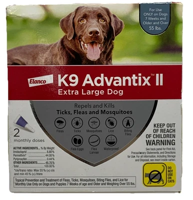 Elanco Dog Flea Treatment K9 Advantix II for XL Dogs Over 55 lbs 2 Monthly Doses