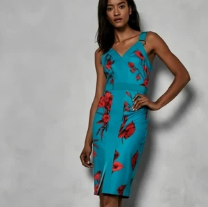 Ted Baker Jordja Fantasia Panel Dress Size 6 (2) Turquoise Orange Floral ASO - Picture 1 of 11