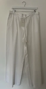 Zara Wide Leg Linen Pants Belt High-waisted Elastic Waistband White Size XL-Tall - Picture 1 of 14