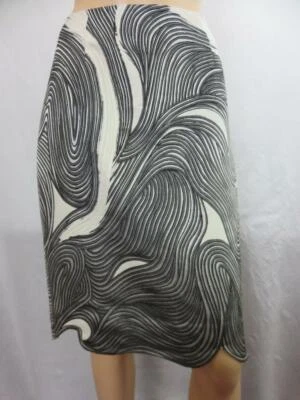 Lela Rose Cotton/Silk Blend Skirt Textured Swirl Print White/Gray/Black Size 8 - Image 1 of 4