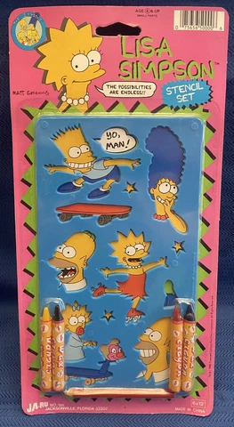 Vintage Lisa Simpson Stencil Set Crayons Color Drawing Art The Simpsons Toy Jaru Cover