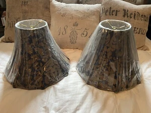 2er Set Royal Blue & Gold Damast überbackene Glocken Lampenschirme, 16" Durchmesser, SIEHE BILDER! - Bild 1 von 22