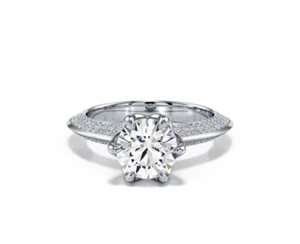 1.8CT Lab-Created Diamond D/VVS1 Round Cut 14K Gold Prong Knife Edge Accent Ring - Picture 1 of 50