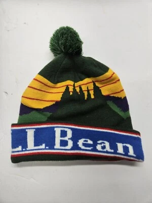 LL Bean Katahdin Pom Hat Winter Beanie Logo Mountains Sunset OSFA - Image 1 of 2