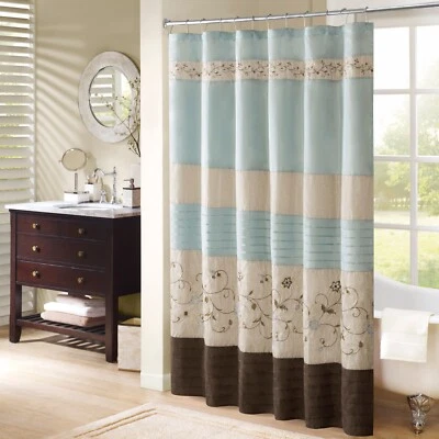 Madison Park Serene Faux Silk Embroidered Floral Shower Curtain - Image 1 of 4