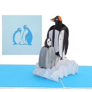 Pop Up Karte "Pinguine" 3D Geburtstagskarte Pinguin, Gutschein & Einladung Zoo  - Bild 1 von 5