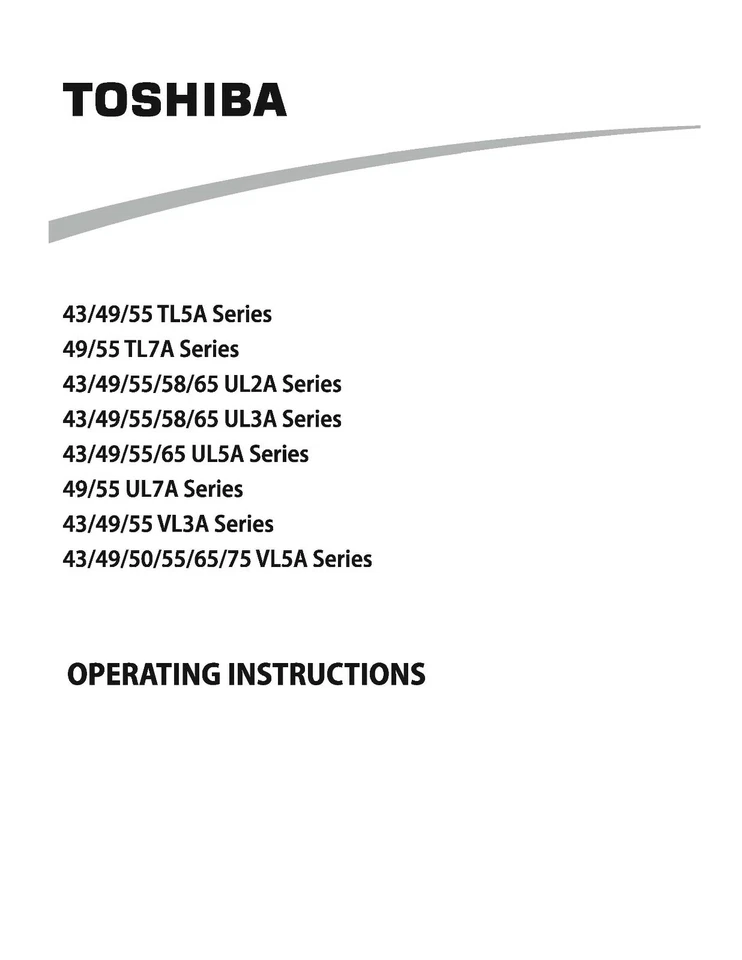 Toshiba led TV 43UL5A63DB PRINTED Operating Instructions VL5 SERIES 7A - Image 1 of 1