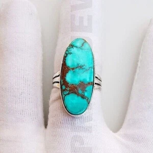 Natural Tibetan Turquoise 925 Sterling Silver Ring, Handmade Antique Ring - Picture 1 of 9