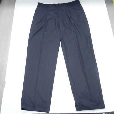 Haggar Dress Pants Men's 36 X 32 Black Striped Polyester Cuffed Pleated Classic - Image 1 of 4