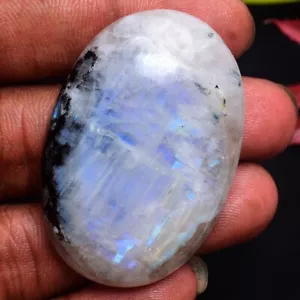 132 Cts Natural White/Black Moonstone 48mm*33mm Blue Fire Huge Cabochon Gemstone - Picture 1 of 5